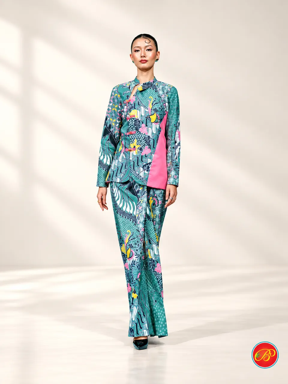 The modern motif: printed cotton, teal ground