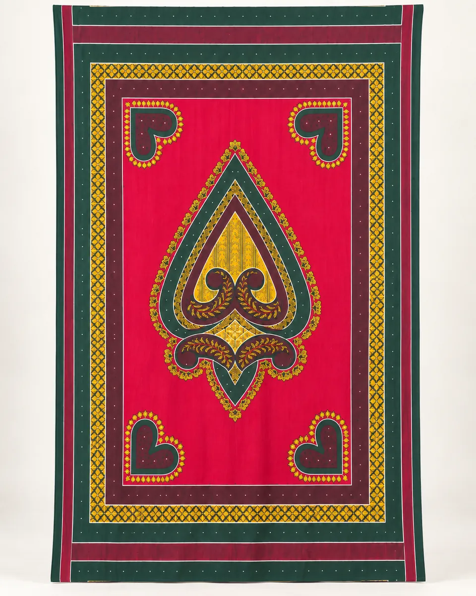 Reference P2: printed cotton, crimson ground